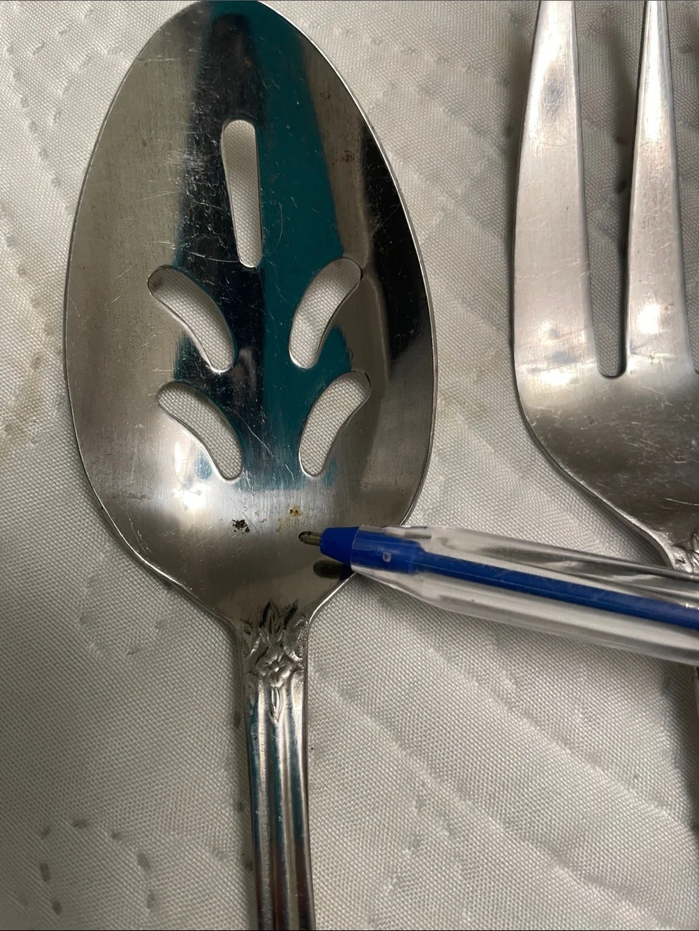 Vintage Set of 2 LUSTREWARE Rose Pattern Serving Fork & Slotted Spoon Set